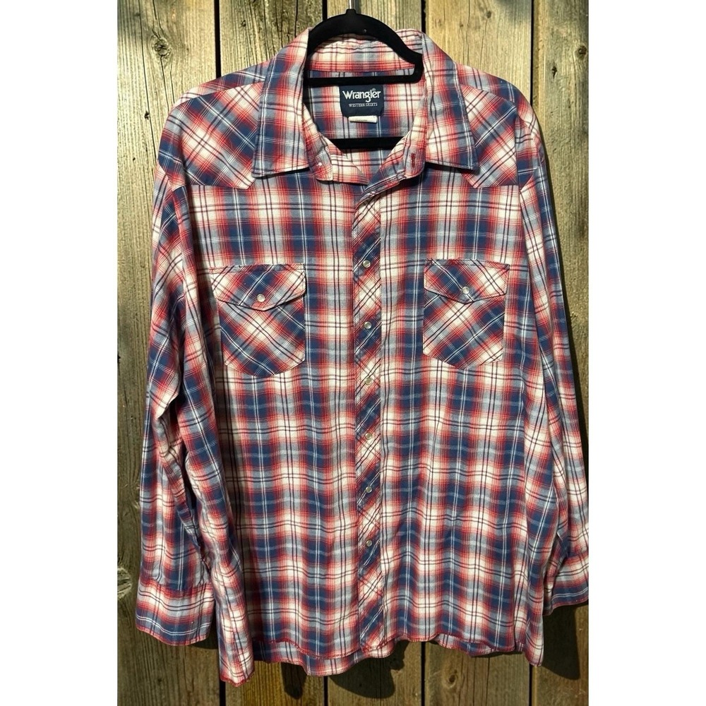 Vintage Wrangler Pearl Snap Red Plaid Cowboy Western Shirt Sz 2XL Tall TbA2 READ